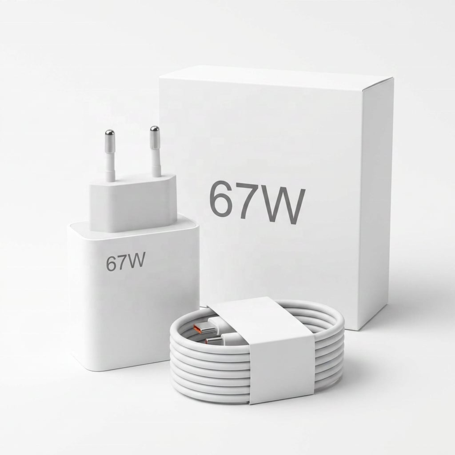 Chargeur blanc 67 W, câble et boîte